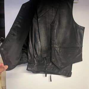 Men's Black Leather Vest with Pants. Like New!